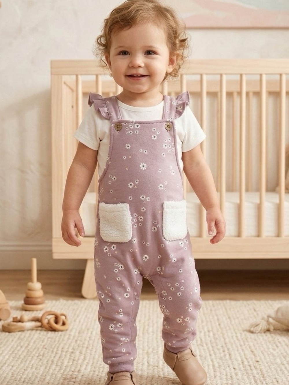 PL Baby Floral Toddler Overalls with Pockets- 24 months